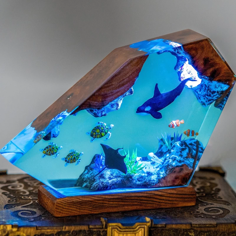 Underwater Ocean Life LED Light Sculpture with Turtles and Fish